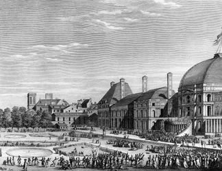 Franse Revolutie: Republikeinse feest van het opperwezen op 8 juni 1794 op het Champs de Mars geleid door Maximilien de Robespierre (1758-1794). Parijs, Bibliotheek van het Instituut voor Geschiedenis van de Revolutie