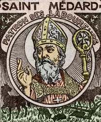 Portret van Saint Medard, Medardus, bisschop van Noyon, uit de 