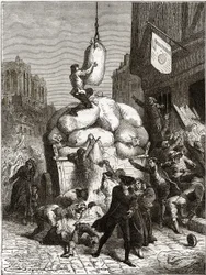 De Meel Oorlog: Plundering van bakkerijen in Parijs, rond 1775 (eerste vruchten van de Franse Revolutie)