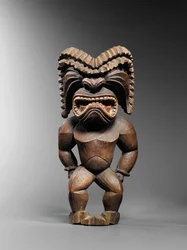 Hawaïaans figuur, kona stijl, die de oorlogsgod ku ka ’ili moku vertegenwoordigt, ca. 1780-1820
