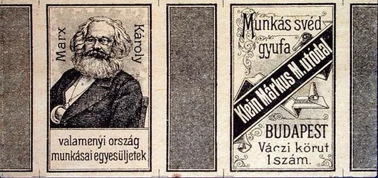 Omslag voor luciferdoosje met afbeelding van Karl Marx (1818-93), Boedapest, eind 19e eeuw
