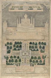 Vogelperspectief van de Taj Mahal in Agra