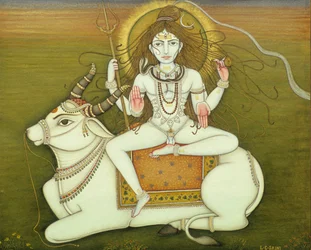 God Shiva naakte pose, miniatuurschilderij op papier