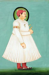Miniatuurschilderij van Maharaja Sawai Ishwari Singh, Jaipur