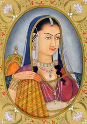 Miniatuurschilderij van Moghul koningin Jodha Bai, India, Azië