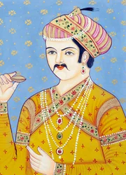 Miniatuurschilderij van Mughal keizer Akbar