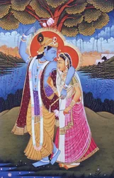 Miniatuurschilderij van Radha Krishna, India
