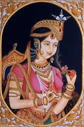 Miniatuurschilderij op papier van prinses Mumtaz Mahal vrouw van Mughal keizer Shah Jahan