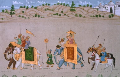 Miniatuurschilderij op zijde, koninklijke processie