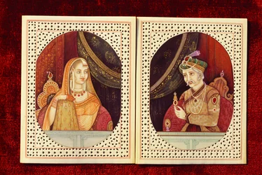Mogolkeizer Akbar & Jodhabai Ivoor Schilderij