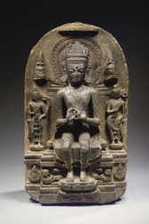 Pala stijl Stele met gekroonde Boeddha, Noordoost India