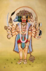 Panchmukhi Heer Hanuman Miniatuurschilderij op Papier