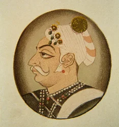 Portret van Maharaja Bhartpur Badam Singh, Rajasthan, India