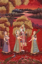 Radha Krishna miniatuurschilderij op zijde