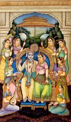 Radha Krishna in Miniatuurschilderij op Ivoor