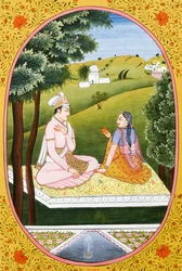 Jaar kalenderafbeelding en schilderij voor een hindoeïstische maand Ash Ad, India