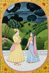 Jaar kalenderafbeelding & schilderij voor een hindoeïstische maand Bhadon, India