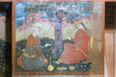 Fresco in het Chehel Sotoun paleis, Esfahan, Iran