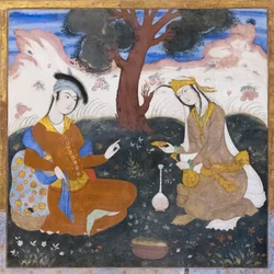 Fresco in het Chehel Sotoun paleis, Esfahan, Iran