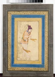Portret van een Iraanse meester Dervish - Miniatuurschildering, aquarel, gouache en goud op karton, begin 17e eeuw