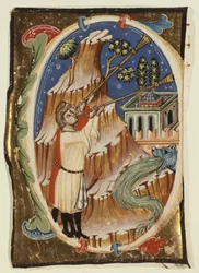 Apocalyptische scène, laat 13de-begin 14de eeuw (tempera  bladgoud op perkament)