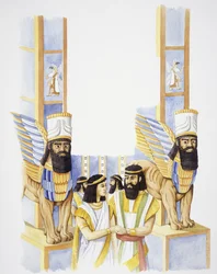 Nebukadnezar, koning van Babylon, met zijn vrouw Amytis van Media, dochter van de koning van Media