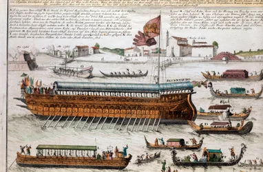 Zicht op de lagune van Venetië en de Bucentaur