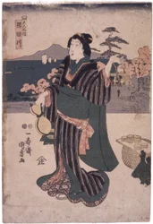 Edo Meisho Uchi: Sumidagawa (vrouw met kalebas)