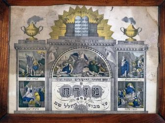 Misrach die de richting van Jeruzalem aangeeft in Joodse huizen - Wenzel Drukkerij in Wissembourg, Elzas - Museum voor Kunst en Volksgebruiken van Marmoutier