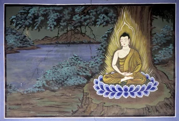 Het leven van Boeddha: Boeddha in meditatie - Yongju Tempel, Suwon regio, Zuid-Korea.