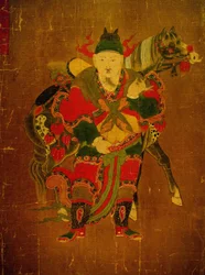 Boodschapper van de hel met paard, schildering op een henneprol, Joseon-periode (Choseon, Choson) (1392-1910), Korea. Nationaal Museum, Seoel, Republiek Korea