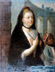 Een Portret van een Dame met een Zwarte Sluier die een Waaier Vasthoudt