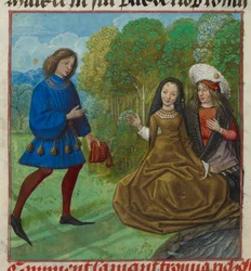 De Minnaar ontmoet Rijkdom uit de Roman de la Rose door Guillaume de Lorris en Jean de Meun (c. 1490-c. 1500)