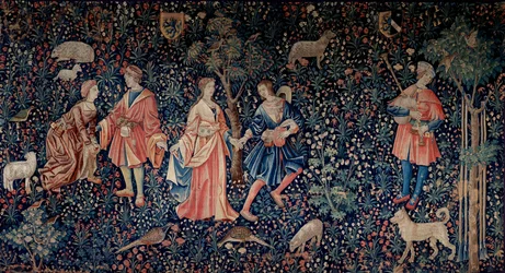 Het gordijn van de Heerlijkheid Leven: een galante scène