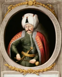 Ottomaanse Rijk: portret van de negende Ottomaanse sultan Selim I, bijgenaamd de Verschrikkelijke of de Wrede (1470-1520). Miniatuur. Bibliotheek van het Topkapıpaleis, Istanbul