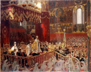 Kroning van Nicolaas II in 1896 in de Oesensky-kathedraal in Moskou