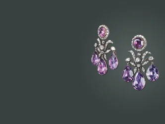 Historisch paar oorhangers, c.1760 (amethist, diamanten, zilver & goud)