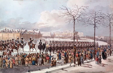 In 1825 Opstand van de Decembristen (Decabristen) in de toekomst van Nicolaas I om een nieuwe grondwet te verkrijgen