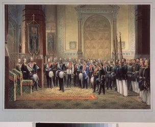 De eed van trouw van tsarevitsj Nicolaas Alexandrovitsj Romanov van Rusland (1843-1865) in de legerkerk
