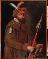 Portret van de Kozakkenleider Jermak Timofejevitsj (geboren tussen 1532 en 1542-1585), veroveraar van Siberië. Anoniem schilderij, begin 18e eeuw. Staatskunstmuseum, Tomsk (Rusland).