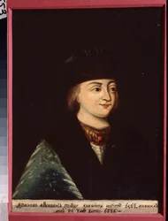 Portret van grootvorst Iziaslav I Iaroslavitch van Kiev. Schilderij van een Russische meester, olie op doek, midden 19e eeuw. Museum voor Geschiedenis en Kunst, Iegoryevsk (Rusland).