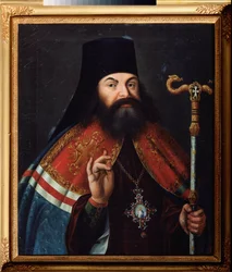 Portret van de dichter Theofan Prokopovich, theoloog en aartsbisschop van Novgorod. Schilderij van een Russische meester, olie op doek, midden 18e eeuw. Russisch Staatsarchief voor Literatuur en Kunst, Moskou.