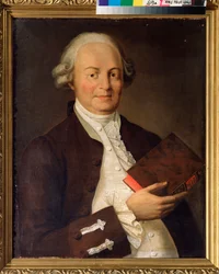 Portret van de dichter Vasili K. Trediakovsky. Schilderij van een Russische meester, olie op doek, eind 18e eeuw. Russisch Staatsarchief voor Literatuur en Kunst, Moskou.
