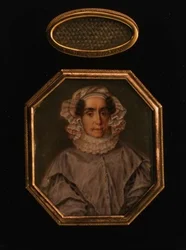 Portret van Praskovya Mikhailovna Tolstaya (1777-1844), met een haarlok in een rooster, ca. 1844