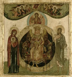 Russisch icoon van Sophia, de Heilige Wijsheid, tronend in de vorm van een vurige gevleugelde engel (paneel)