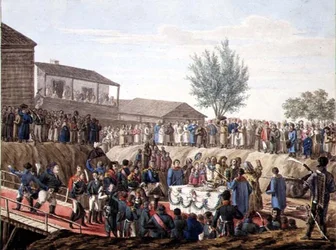 Het leggen van de eerste steen van het douanehuis in Mohiloff in 1820