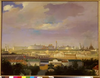 Uitzicht op het Kremlin van Moskou vanaf het Marsveld (Bolotnaya)