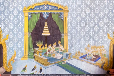 Fresco met een scène uit het leven van Boeddha, Wat Phra That Doi Suthep tempel