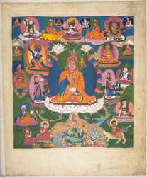 Een van 12 tekeningen die Tibetaanse godheden afbeelden door een Tibetaanse kunstenaar, waarschijnlijk in Lhasa, ca.1800