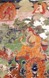 De magiër Abhayakava uit Bengalen, Tibetaanse thangka, Musée Guimet, Parijs